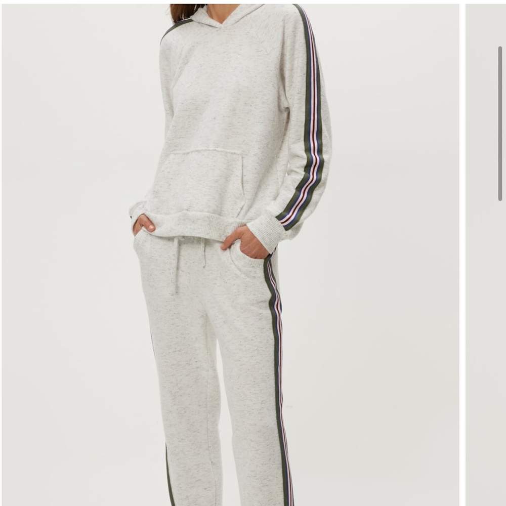 Gray Hoodie and Jogger Set with Striped Detail